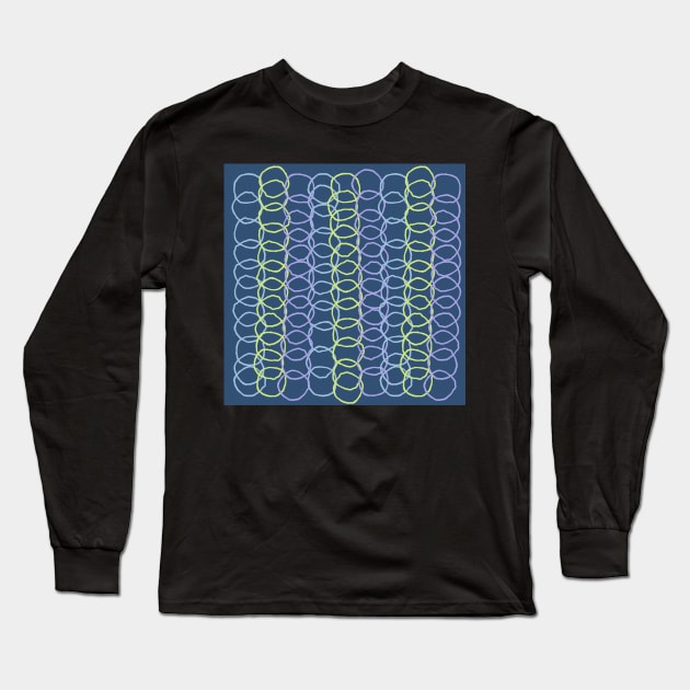 Organic interlocking abstract rings in the linear pattern in my power blues and spring green Long Sleeve T-Shirt by FrancesPoff